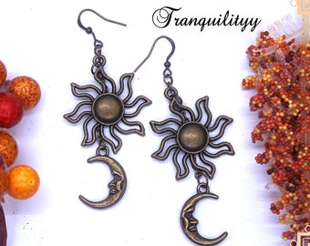 Sun Moon Earrings/Moon & Sun Earrings/Silver Earrings Charm Charming/Zen Peace, Calming Dangle Earrings By: Tranquilityy