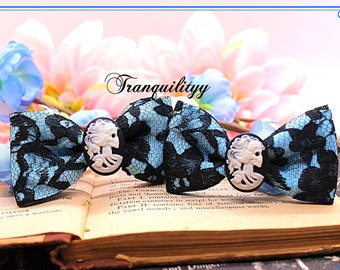 Hair Bow, Baby Blue Hair Clip, Black Lace Skull Hair Bow, Baby Blue GOREgeous Hair Clip/ Black Lace LavenderHair Clip/Skeleton Lady Hair Bow