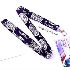 Sugar Skull Fabric Lanyard/Amazing Glow In The Dark Skull Lanyard/Sugar Skull Lanyard / Keyring, Keychain/Handmade By: Tranquilityy
