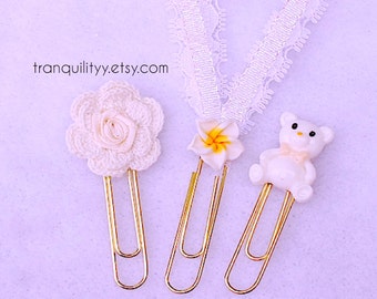 Planner Paper Clips , Book Accessories , Calender Clips, 3 Ribbon Planner Gold Clips,  Celabration Clips ,By:tranquilityy