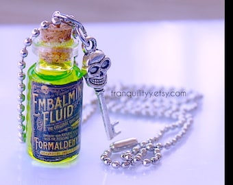 Green Embalming Fluid Bottle Necklace: Creepy Mortician Gift