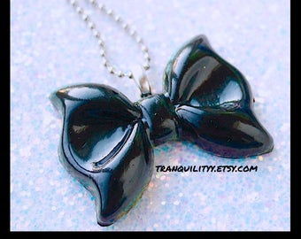 Black Bow Necklace, Onyx Glitter Bow Necklace / Choker Black Resin Bow Necklace Handmade, Gothic, Vamp ,Alternative By: Tranquilityy