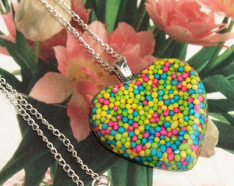 Sprinkle Necklace ,Heart Sprinkles Necklace ,Resin Heart Necklace , Kawaii Sweet Jewelry,Handmade By: Tranquilityy