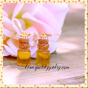 Honey Bottle Earrings ,Organic Natural Honey Bottle Necklace , Bee Pot Glass 0.5ml Bottle Charm Necklace By: Tranquilityy