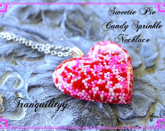 Candy Sprinkle Necklace,Red, White and Pink Candy Sweet Sprinkle Resin Necklace, Kawaii Jewelry