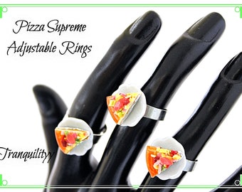Miniature Food Ring, Pizza Adjustable Ring/ The Works Pizza Ring/Food Jewelry/ Mini Pizza Ring/ Kawaii Food Ring/ Pizza Lover Jewelry