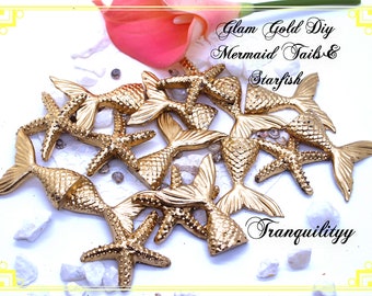 Mermaid Tail Cabochons, Glam Gold Glitter Mermaid Tails Decoden, Craft Supplies, Resin Mermaid Tail, Handmade By: tranquilityy