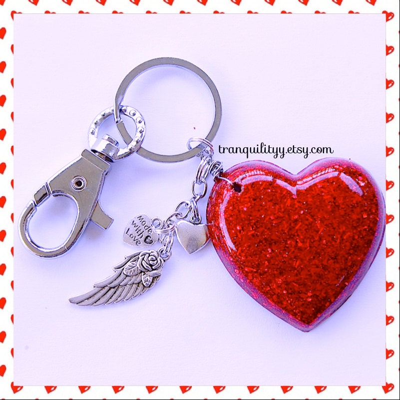 Heart Keyring ,red Glitter Heart Key Ring/blood Red Glitter