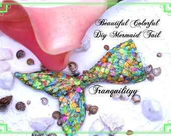 Mermaid Tail Cabochons, 1 Colorful Shimmer Glitter Mermaid Tails Decoden, Craft Supplies, Resin Mermaid Tail, Handmade By: tranquilityy