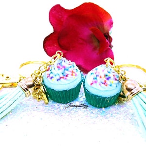 Cupcake Keyring, Mint Cupcake Key Chain, w/ Sprinkles Tassel Keychain ,  Easter , Birthday Gift ,Handmade By: Tranquilityy