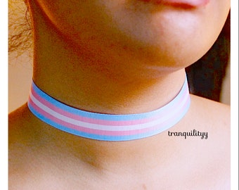 Transgender Choker/Equality LGBTQ/ Rainbow Stripe Ribbon Adjustable Unisex Choker/By: Von'Dez Tranquilityy