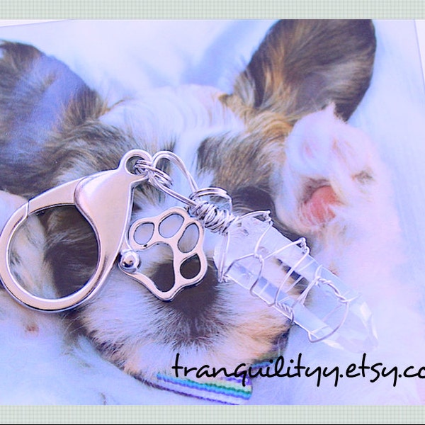 Crystal Quartz Dog Collar Charm ,Dog Whisper , Doggie or  Big Cat , Collar Charm Dangle ,Peace , Healing , Love , Training , By Tranquilityy