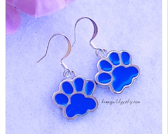 Sterling Silver Dog Paw Dangle Earrings: Pet Lover Gift