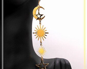 Gold Dangle Earrings, Gold Moon Dangle Earrings, Namaste Jewelry Bohemian Jewelry, Gold Jewelry, Jewelry, Moon Jewelry, Star Jewelry