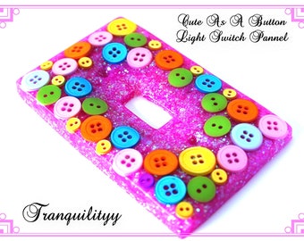 Light Switch Cover, Cute as a Button Shocking  Pink Glitter Fun Light Switch Resin Cover , Child , Nursery , Baby Shower By: Tranquilityy