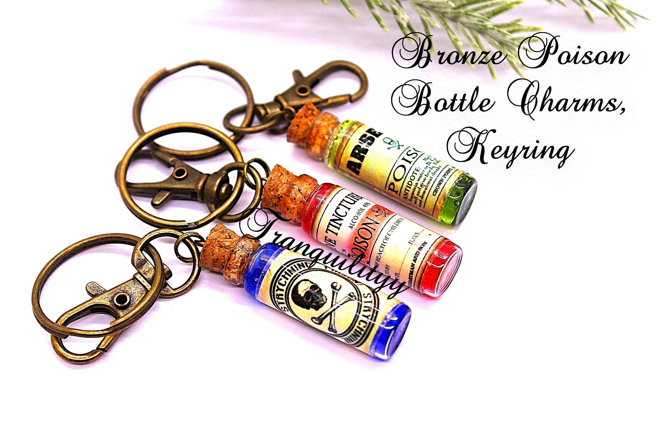 Poison Potion Bottle Fluid Key Ring/green/ Red and Blue Vintage