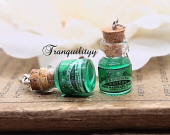 Potion Bottle Earrings/ Strychnine Green Bottle Post Earrings & Earrings/Post Mortem, Mortician/ Undertaker Creepy Fun/Glass Vial