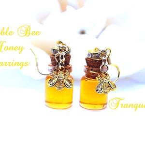 Honey Bottle Earrings/Organic Natural Honey Bottle Earrings/Bee Pot Glass 0.5ml Bottle Earrings/ Bee Keeper&#39;s Gift/Honey bee Lover Gift