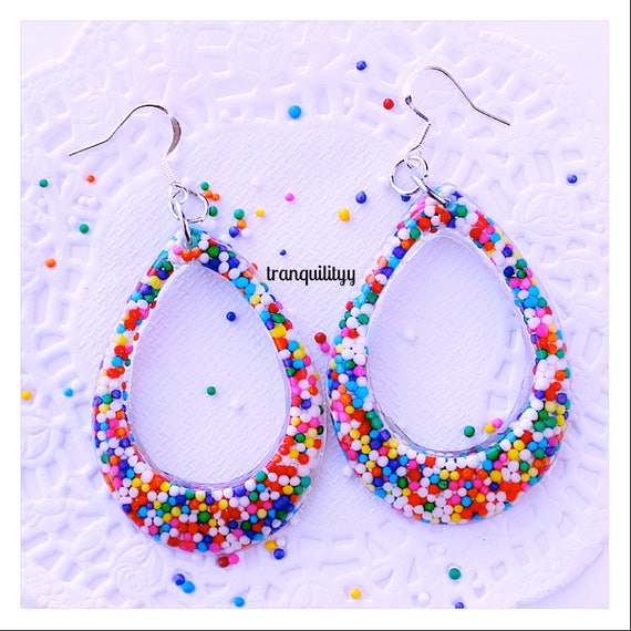 Sprinkle Earrings Rainbow Hoop Earrings Real Candy Etsy