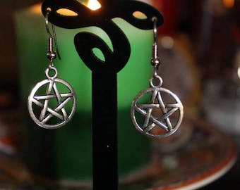 Pentacle Earrings Wizardry, Gothic, Emo, Cyber, Vamp  Pentacle Sliver Tone Earring Handmade By:Tranquilityy