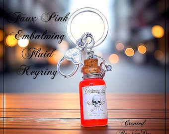 Embalming Fluid Keyring: Creepy Mortician Gift with Skull Charm