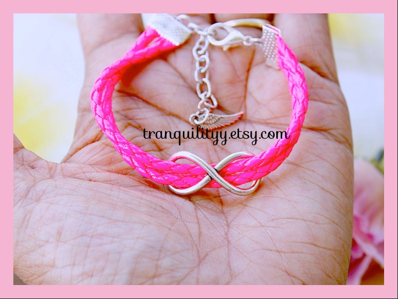 Hot Pink Braided Faux Leather By Infinity Bracelet Infinity Charm Adjustable Bracelet Tranquilityy