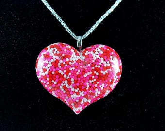 Candy Sprinkle Heart Necklace/Kawaii Jewelry/ Valentine Resin Necklace/ Sweetheart Sprinkle Heart Necklace/ Created By: Von'Dez