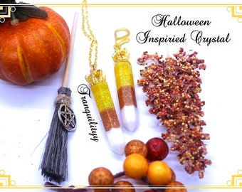 Candy Corn Inspired Necklace /Halloween Faux Candy Corn Resin Crystal Purse Charm/ Inviting Resin Jewelry/Planner Charm