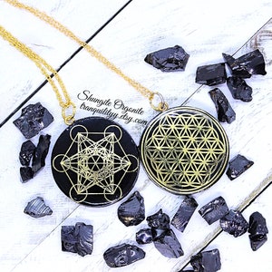 Orgonite Pendant*Shungite Flower Of Life Orgonite*Metatron Merkaba Orgonite Healing Necklace*Orgonite Amulet *Handmade By Tranquilityy