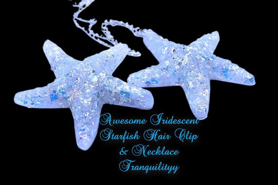 Iridescent Glitter Starfish Hair Clip: Resin Nautical Beach 