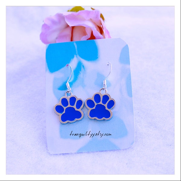 Dog Paw Earrings ,The Pet Paw Project , Doggie Charm Dangle  Earrings, 925 Sterling Sliver Ear Hooks By Tranquilityy