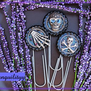 Paperclip /Ready To Ship/Bottle cap Skull Jumbo Paper Clips/Dark Art PaperClip/Creepy Planner Clip/Good Vibe Planner Clip