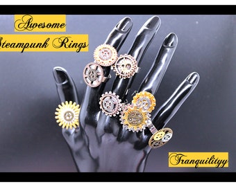 Steampunk Rings ,Steampunk Clock Ring, Adjustable Silver Vintage Style Ring, Bronze Sci Fi Retro Vibe Ring, By: Tranquilityy