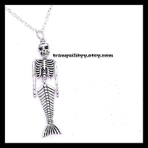 Skeleton Mermaid Necklace/Gothic Silver Mermaid with Moveable Tail/Alternative Jewelry/Halloween Jewelry/Protection Charm Created By:Von'Dez