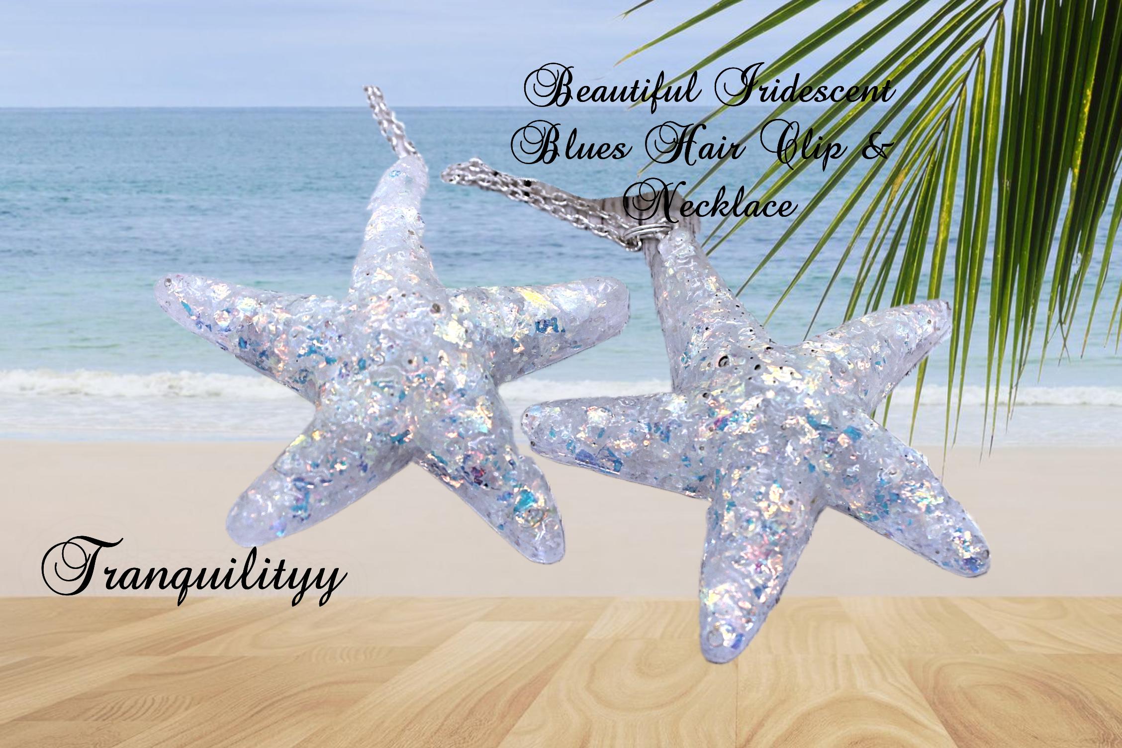 Iridescent Glitter Starfish Hair Clip: Resin Nautical Beach 