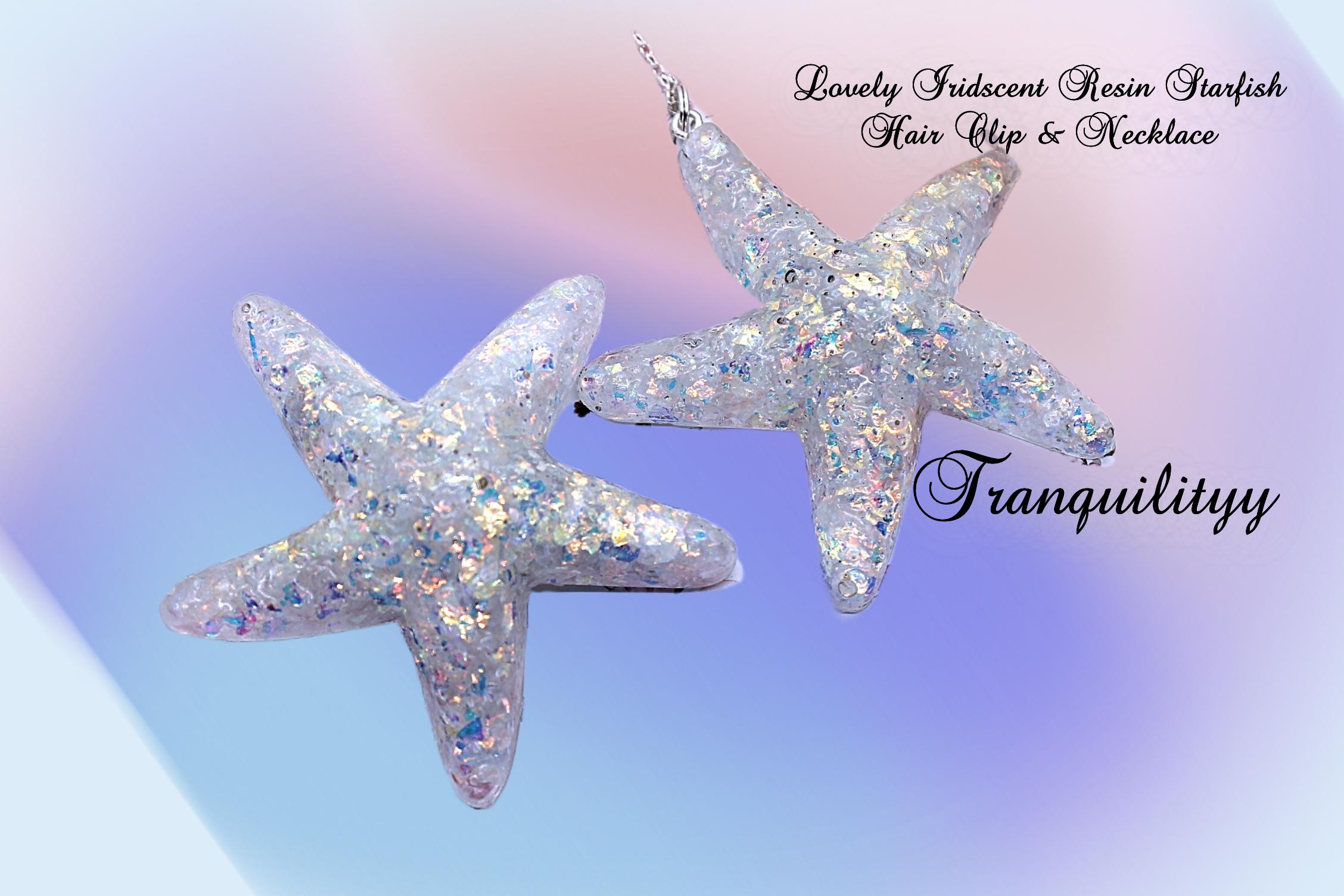 Iridescent Glitter Starfish Hair Clip: Resin Nautical Beach 