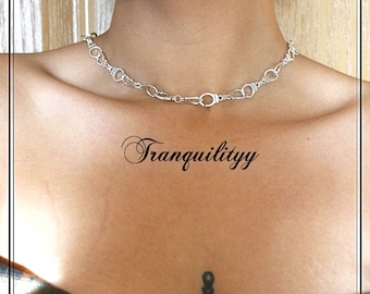 Handcuff Choker Necklace: Silver Plated Gothic Entrapment