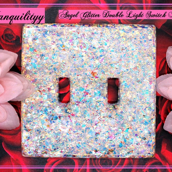 Iridescent Double Light Switch Cover/Resin Diamond Flakes Sparkle Light Switch Handmade/Bedroom Decor/Light Fixture/ Disco Vibe