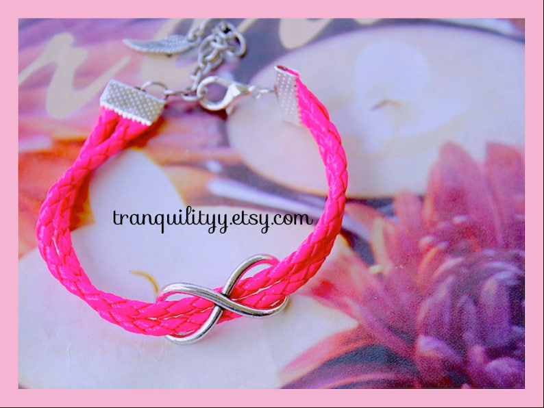 Hot Pink Braided Faux Leather By Infinity Bracelet Infinity Charm Adjustable Bracelet Tranquilityy