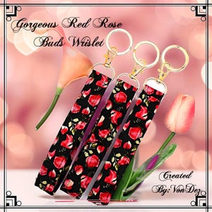 Floral Lanyard, Rose Buds Cotton Lanyard, Botanical Flower Fabric Lanyard, Keyring, Wristlet