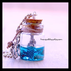 Beach Bottle Necklace, Mermaid Ocean Bottle  Car Charm / Necklace/ Deco Glass vial 5ml , Nautical, Ocean Beach Necklace By: Tranquilityy