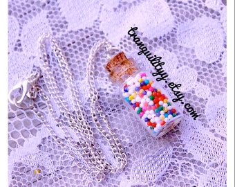 Candy Sprinkle Bottle Necklace , Super Sweet Sprinkle Glass Vial Birthday Party Gift, Little Girls Gift, Candy Jewelry, Kawaii Jewelry