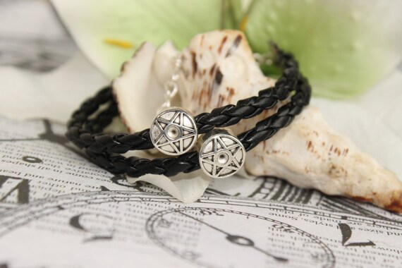 Bracelet En Cuir Lacet Avec Breloque étoile, Vert Et Or, Unisexe - Style Bohème !