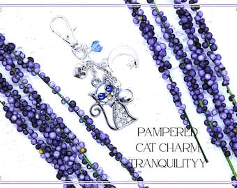 Crystal Cat Collar Charm/Moon & Heart Dangle/Beautiful Cat Jewelry/ Handmade By: Von'Dez/Tranquilityy