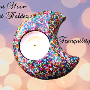 Support pour bougie chauffe-plat lune/ Outil espace sacré/ Lectures de cartes amusantes/ Outil spatial pour autel/ Support pour bougie chauffe-plat lune saupoudré/ Éclairage d'ambiance positif
