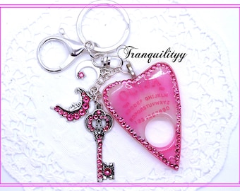 Ouija Planchette Keyring,Pink Ouija, Spirit Board Planchette,Pink Glitter , Paranormal Path, Handmade By: Tranquilityy