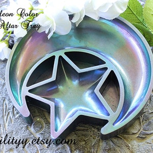 Trinket Resin Dish/ Chameleon Color Shift Tray/ Wiccan Candle Dish/ Moon Star Entryway Tray