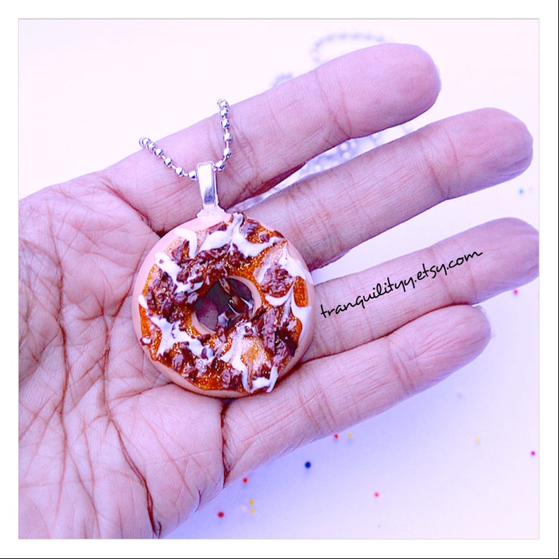 Donut Necklace / Keyring Sprinkle Polymer Clay Yummy Realistic Sprinkle Donut Keyring, Kawaii Jewelry, Candy Jewelry Carmel Drizzle