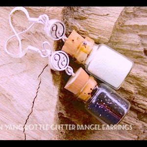 Yin Yang Earrings, Protection Salt Earrings .5ml glass vial bottle /Protection Black and White Salt Earrings , Handmade  By: Tranquilityy