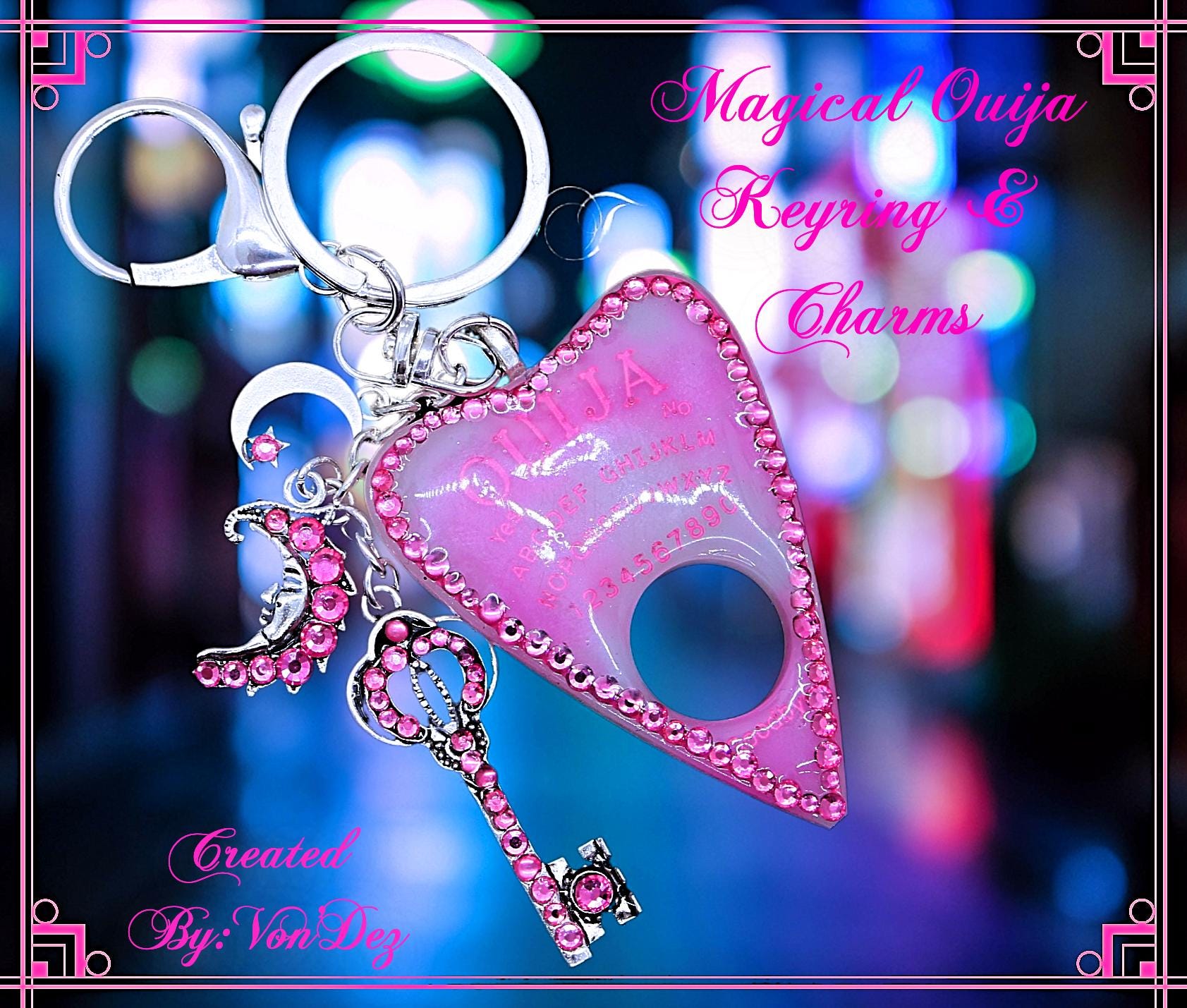 Ouija Planchette Keyring,pink Ouija, Spirit Board Planchette,pink 